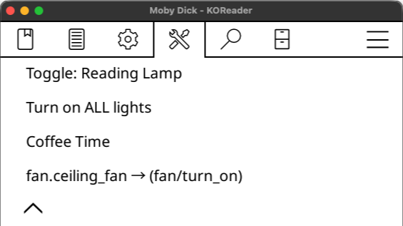 Example Home Assistant entities in the submenu