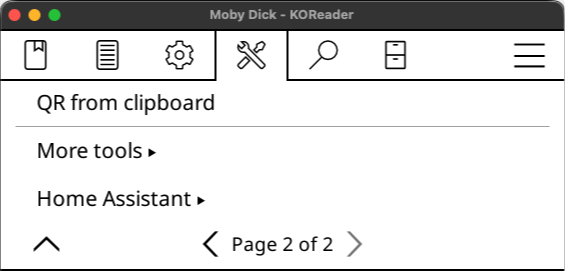 Home Assistant menu entry under Tools