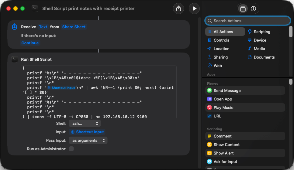 Screenshot of an advanced Apple Shortcut